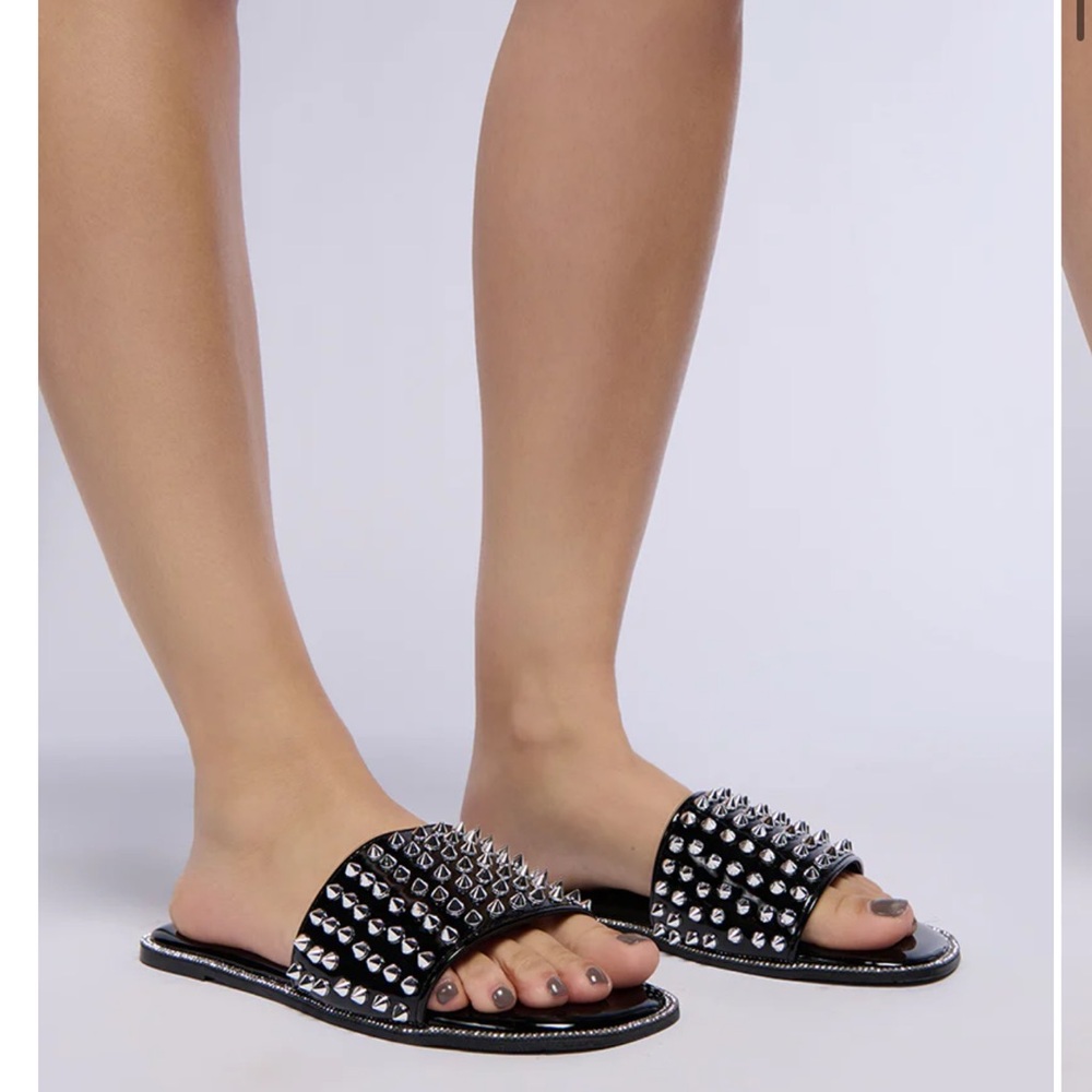 Studded Black Slide Sandals